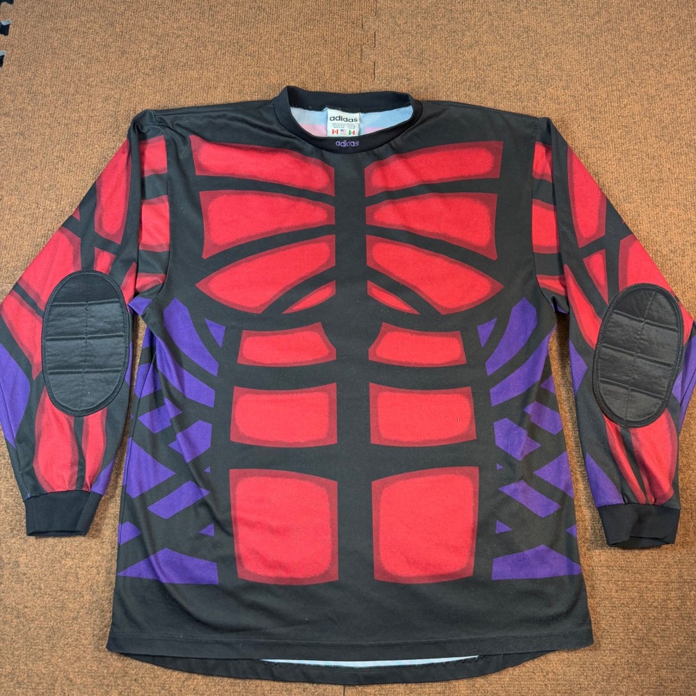 Vintage Adidas Goalkeeper Jersey Mens XL Red Purple Padded Elbow Soccer USA Made